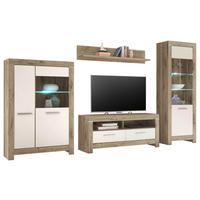 SZEKRÉNYSOR fehér, tölgyfa színű  - tölgyfa színű/ezüstszínű, Design, műanyag/faalapú anyag (325/197/45cm) - Carryhome