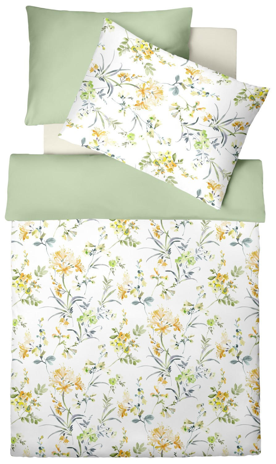 POSTELJINA 140/200 cm makosaten žuta, bela, svetlozelena, tamnonarandžasta, šumsko zelena, sivo-plava  - bela/šumsko zelena, Konvencionalno, tekstil (140/200cm) - Fleuresse