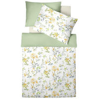 POSTELJNINA 140/200 cm mako saten rumena, bela, svetlo zelena, temno oranžna, gozdno zelena, sivomodra  - rumena/sivomodra, Konvencionalno, tekstil (140/200cm) - Fleuresse