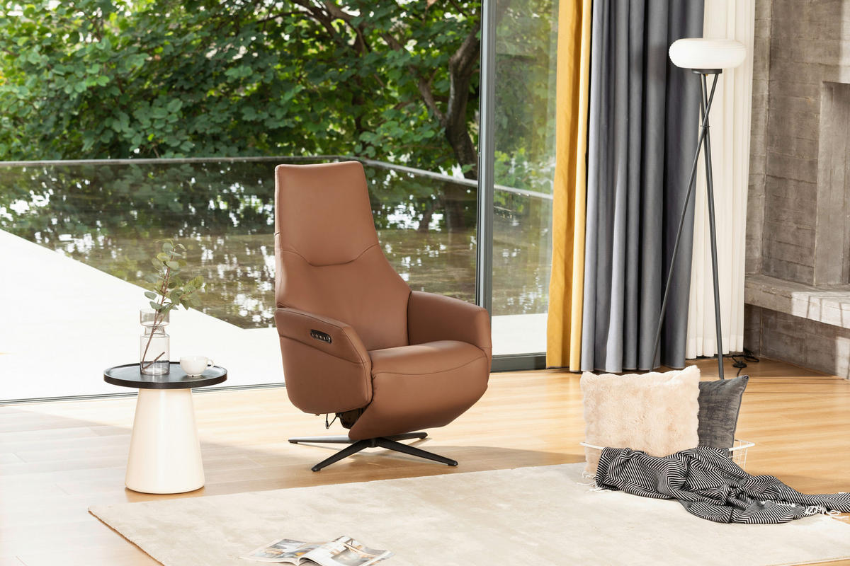RELAXSESSEL Lederlook Echtleder    - Schwarz/Braun, KONVENTIONELL, Leder/Textil (70/111/86cm) - Livetastic