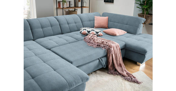 WOHNLANDSCHAFT  in Mikrofaser Hellblau  - Chromfarben/Hellblau, Design, Kunststoff/Textil (204/350/211cm) - Xora