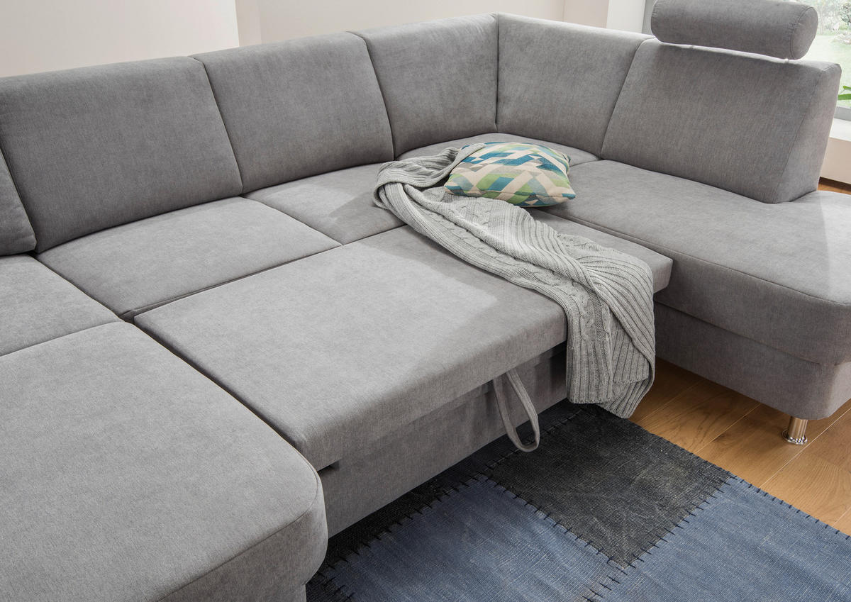 SEDEŽNA GARNITURA, šenilja siva  - barve kroma/siva, Konvencionalno, umetna masa/tekstil (198/301/165cm) - Xora