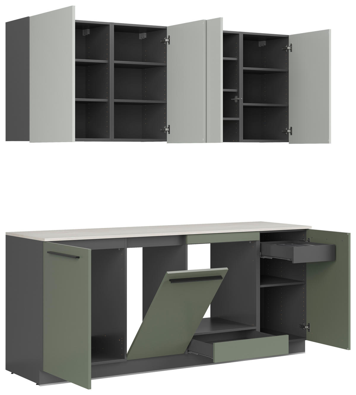 BLOK KUHINJA BEZ APARATA  siva, tamnozelena, svetlozelena  - siva/tamnozelena, Osnovno, pločasti materijal/plastika (210cm) - Visiona