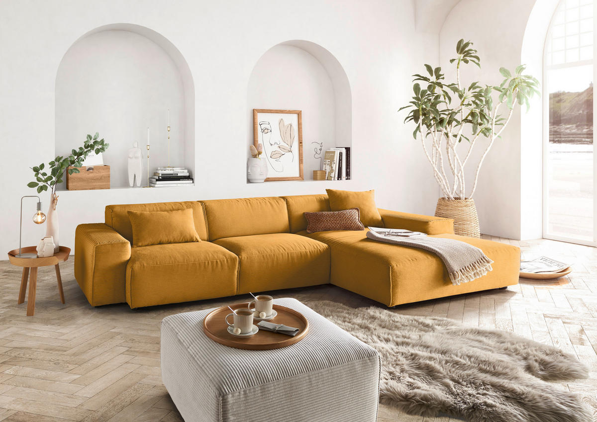 ECKSOFA 9125 Goldfarben, Gelb Cord  - Gelb/Goldfarben, Design, Kunststoff/Textil (300/189cm) - Pure Home Lifestyle