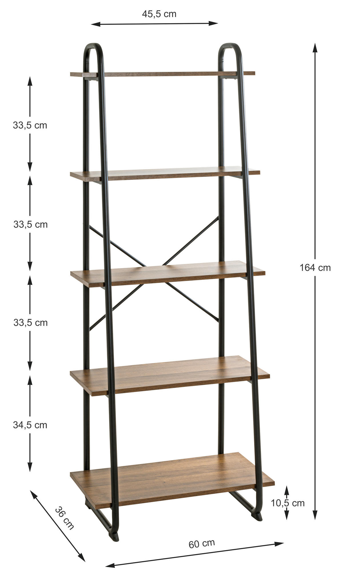 REGAL 60/164/36 cm barve hrasta, črna  - črna/barve hrasta, Moderno, kovina/leseni material (60/164/36cm) - Carryhome