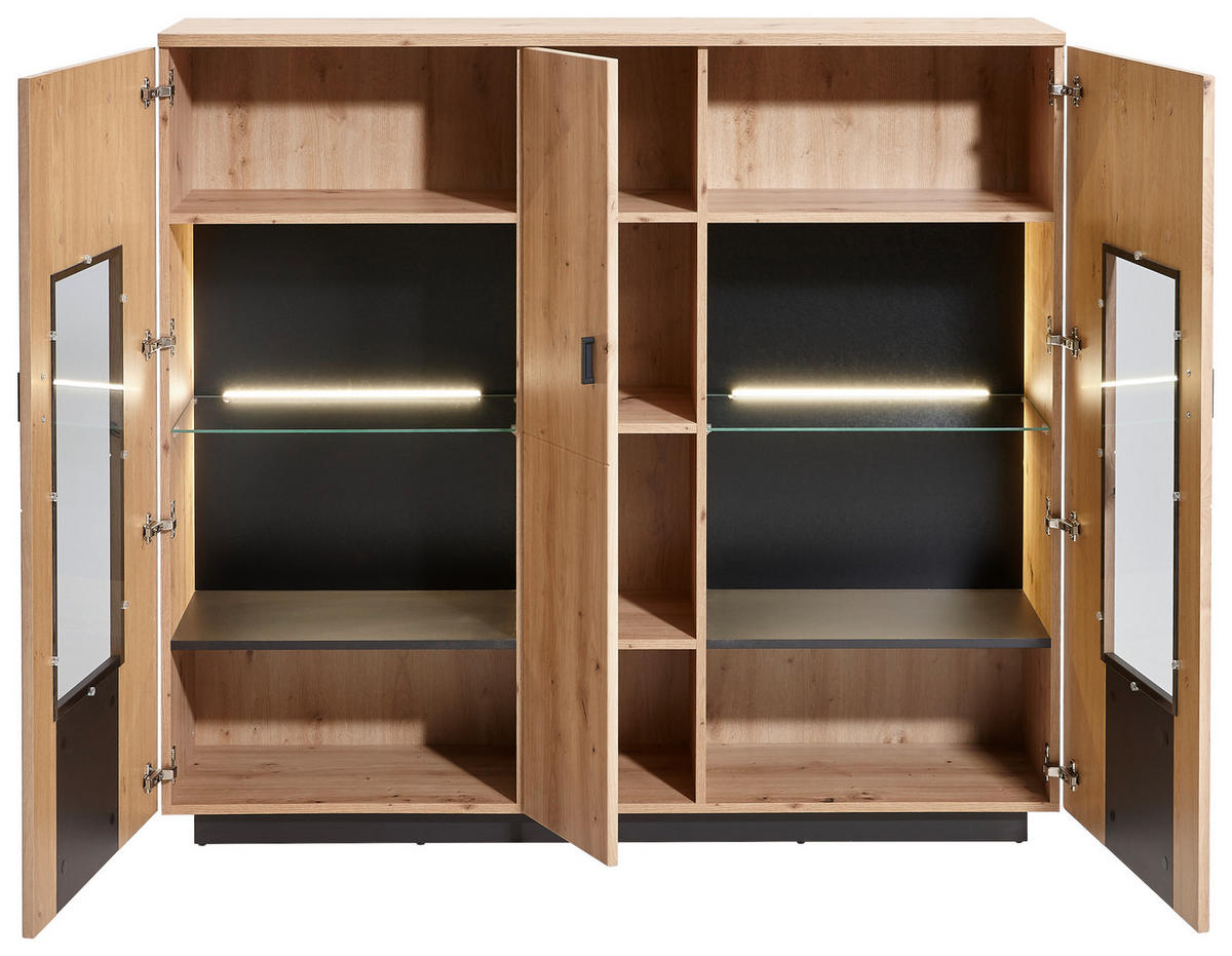 HIGHBOARD  in 150/137/37 cm  - Eichefarben/Anthrazit, Design, Glas/Holzwerkstoff (150/137/37cm) - Carryhome