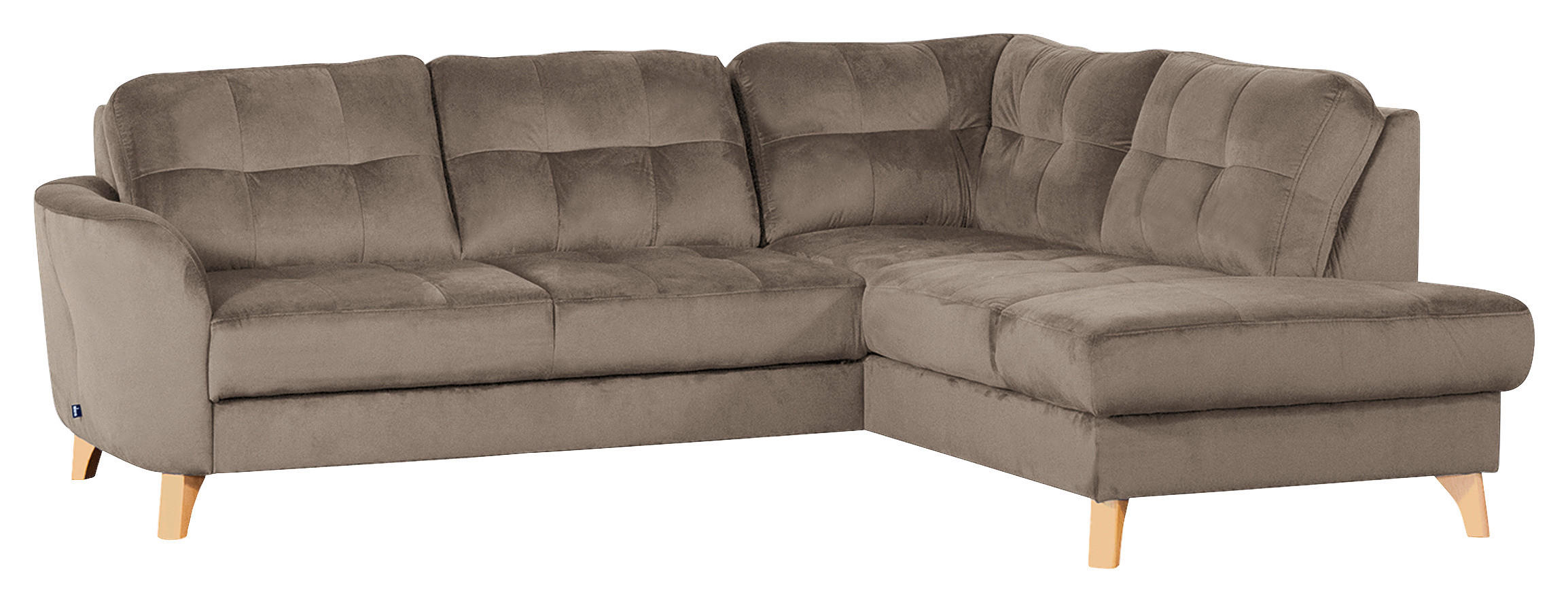 ECKSOFA Beige Samt  - Beige/Buchefarben, Design, Holz/Textil (236/190cm) - Livetastic