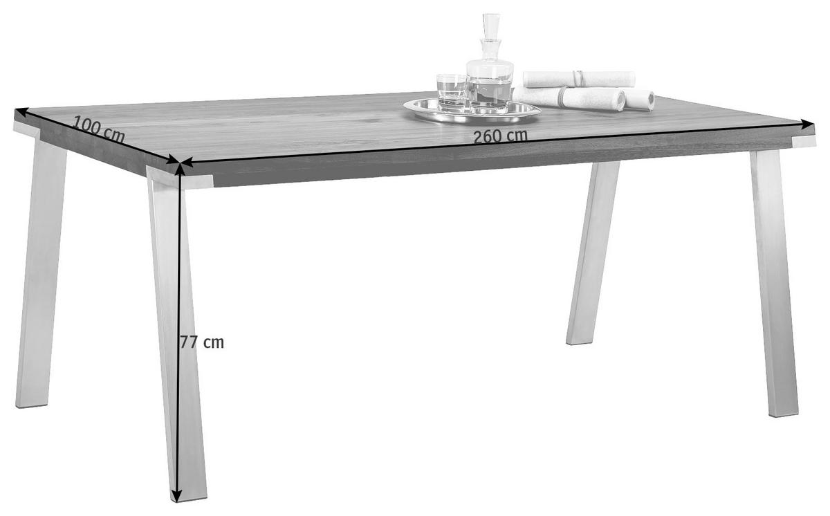 ESSTISCH in Holz, Metall 260/100/77 cm  - Edelstahlfarben/Nussbaumfarben, Design, Holz/Metall (260/100/77cm) - Bert Plantagie