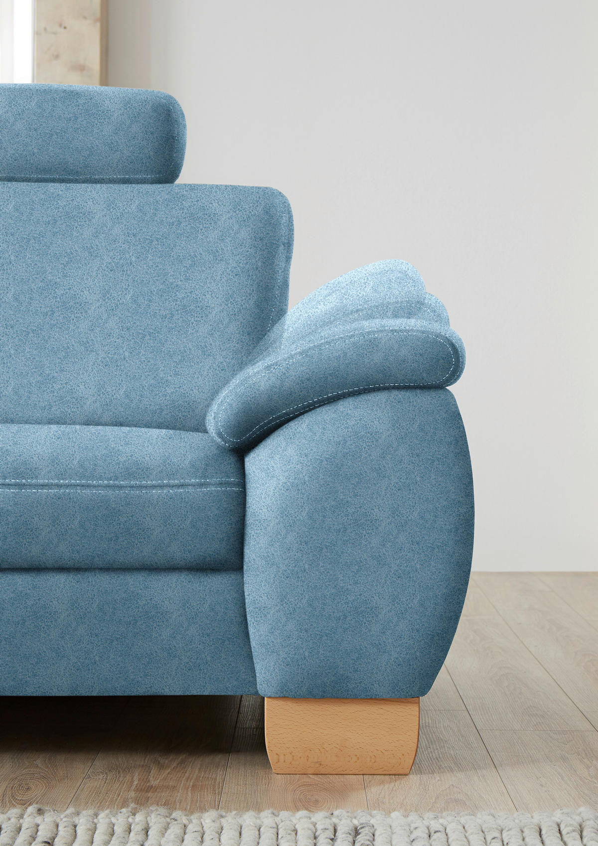 ECKSOFA in Mikrofaser Hellblau  236/286 cm  - Wildeiche/Beige, KONVENTIONELL, Holz/Textil (236/286cm) - Voleo