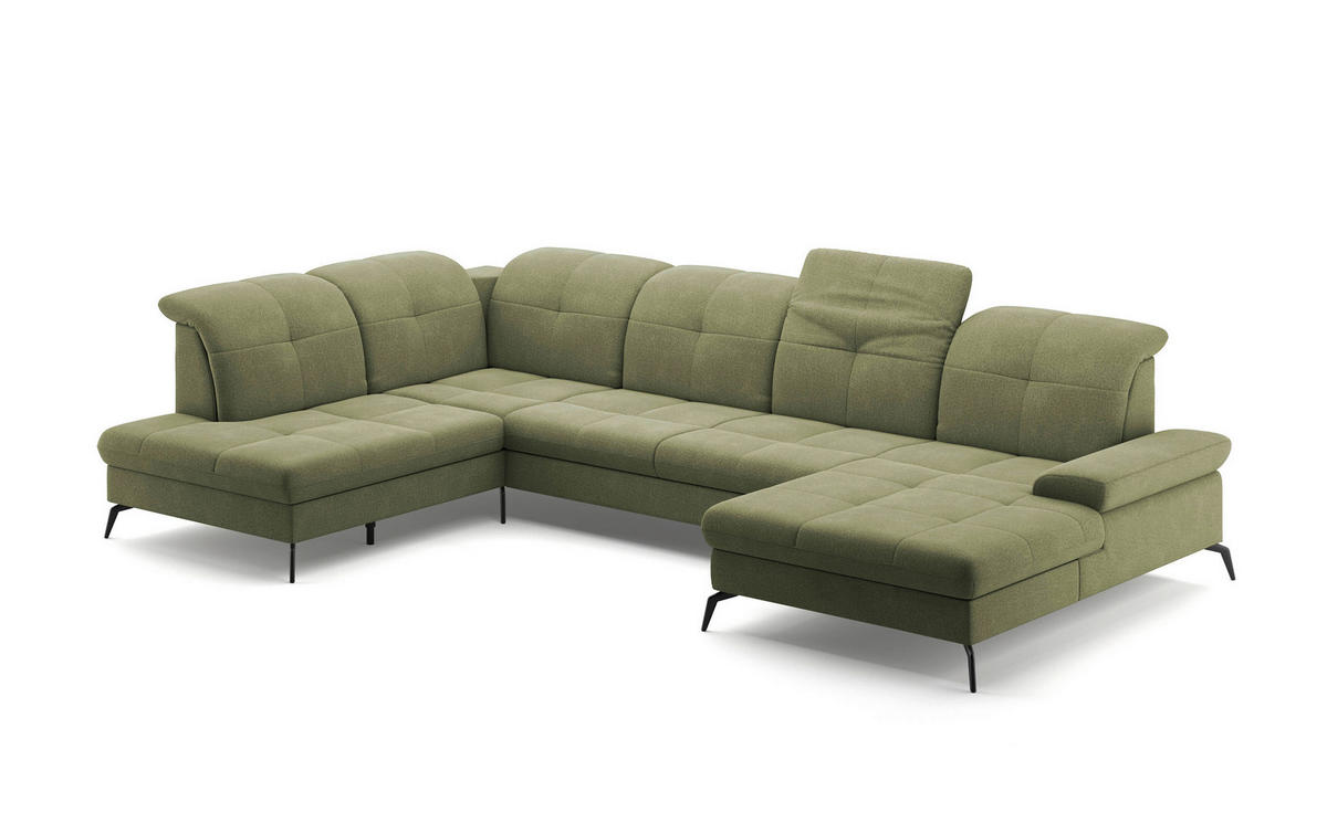 WOHNLANDSCHAFT in Flachgewebe Hellgrün  - Schwarz/Hellgrün, Konventionell, Textil/Metall (231/357/185cm) - Sit & More