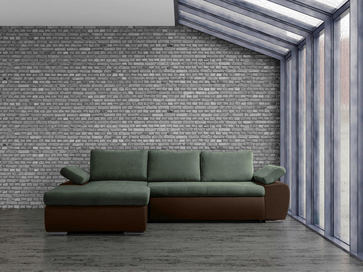 ECKSOFA in Flachgewebe Braun, Olivgrün  - Braun/Olivgrün, Design, Kunststoff/Textil (175/271cm) - MID.YOU