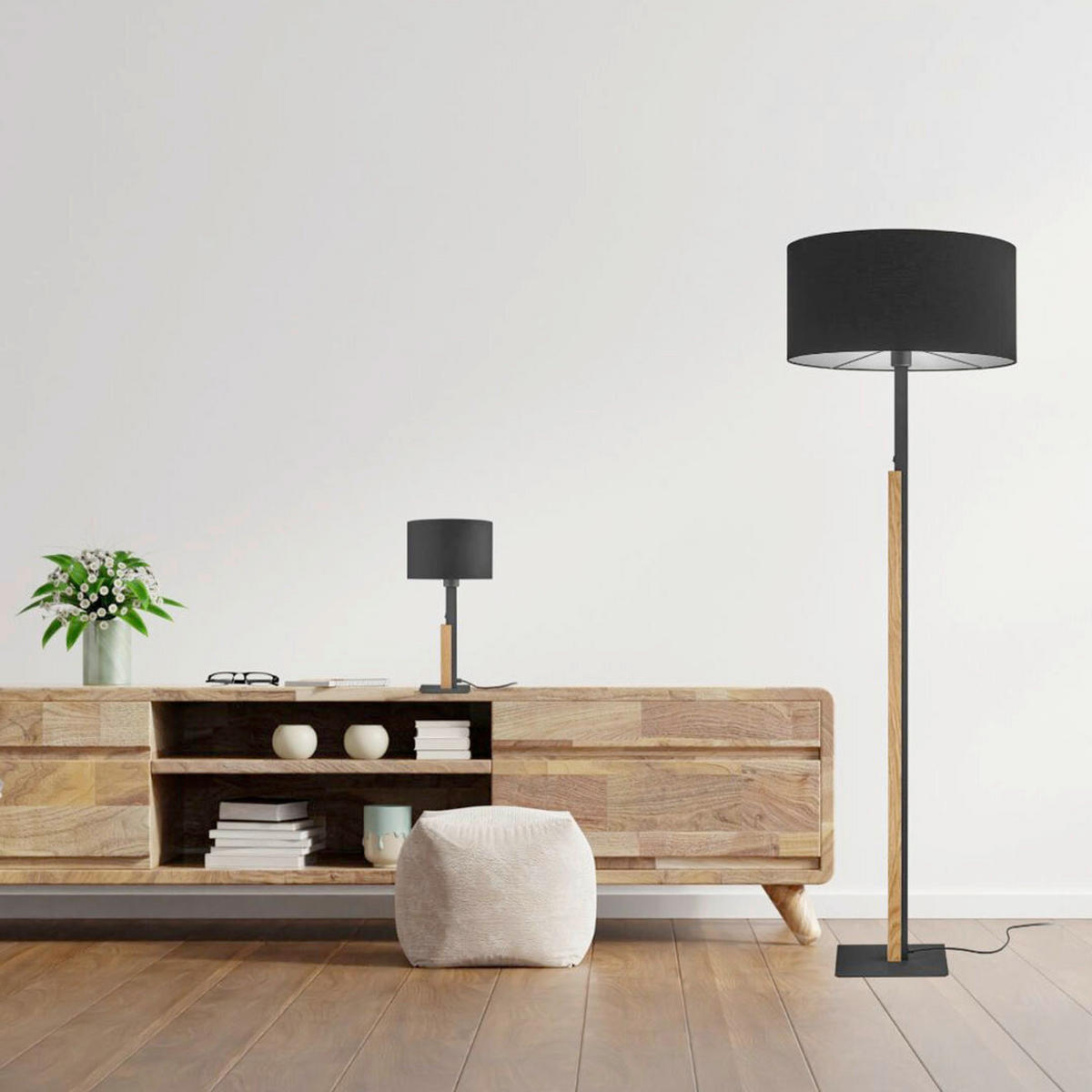 STEHLEUCHTE 50/160 cm    - Beigebraun/Schwarz, MODERN, Holz/Textil (50/160cm) - Herzblut