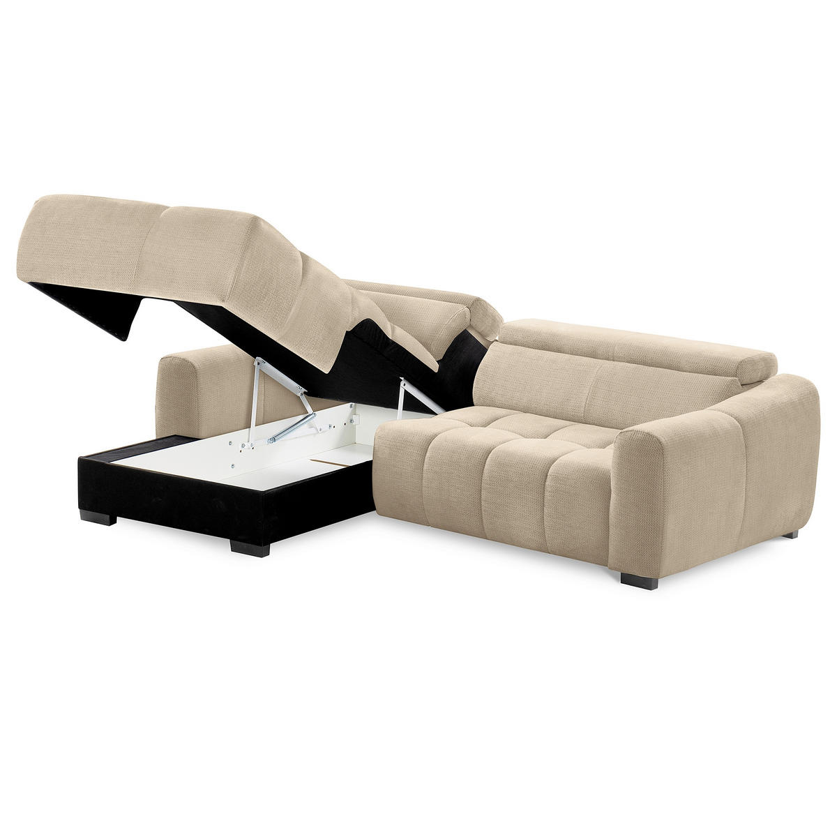 ECKSOFA  Webstoff Beige  - Beige/Schwarz, Design, Kunststoff/Textil (177/274cm) - Livetastic