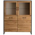 HIGHBOARD Asteiche massiv Schwarz, Wildeiche Einlegeböden  - Wildeiche/Schwarz, Design, Glas/Holz (115/138/39cm) - Linea Natura