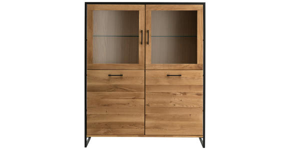 HIGHBOARD Asteiche massiv Schwarz, Wildeiche Einlegeböden  - Wildeiche/Schwarz, Design, Glas/Holz (115/138/39cm) - Linea Natura