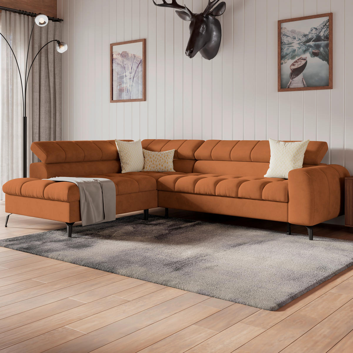 ECKSOFA Rostfarben  - Rostfarben/Schwarz, Trend, Kunststoff/Textil (203/261cm) - Livetastic