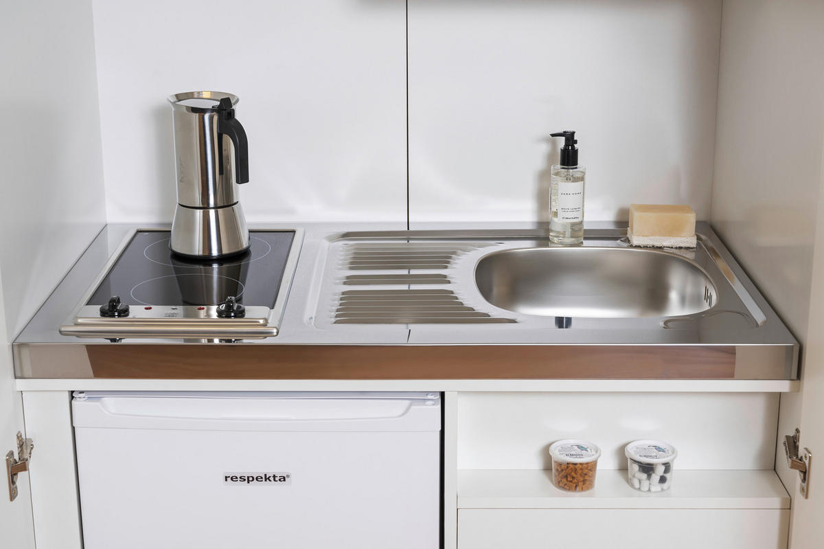 SCHRANKKÜCHE 104/193/67 cm  Grau  - Weiss/Edelstahlfarben, Modern, Holzwerkstoff/Metall (104/193/67cm) - Respekta