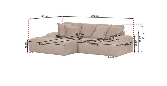 ECKSOFA in Flachgewebe Weiß 195/286 cm - Schwarz/Weiß, KONVENTIONELL, Kunststoff/Textil (195/286cm) - Carryhome