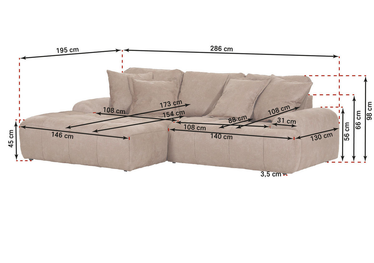 HÖRNSOFFA i flatväv rostfärgad  - svart/rostfärgad, Klassisk, textil/plast (195/286cm) - Best Price