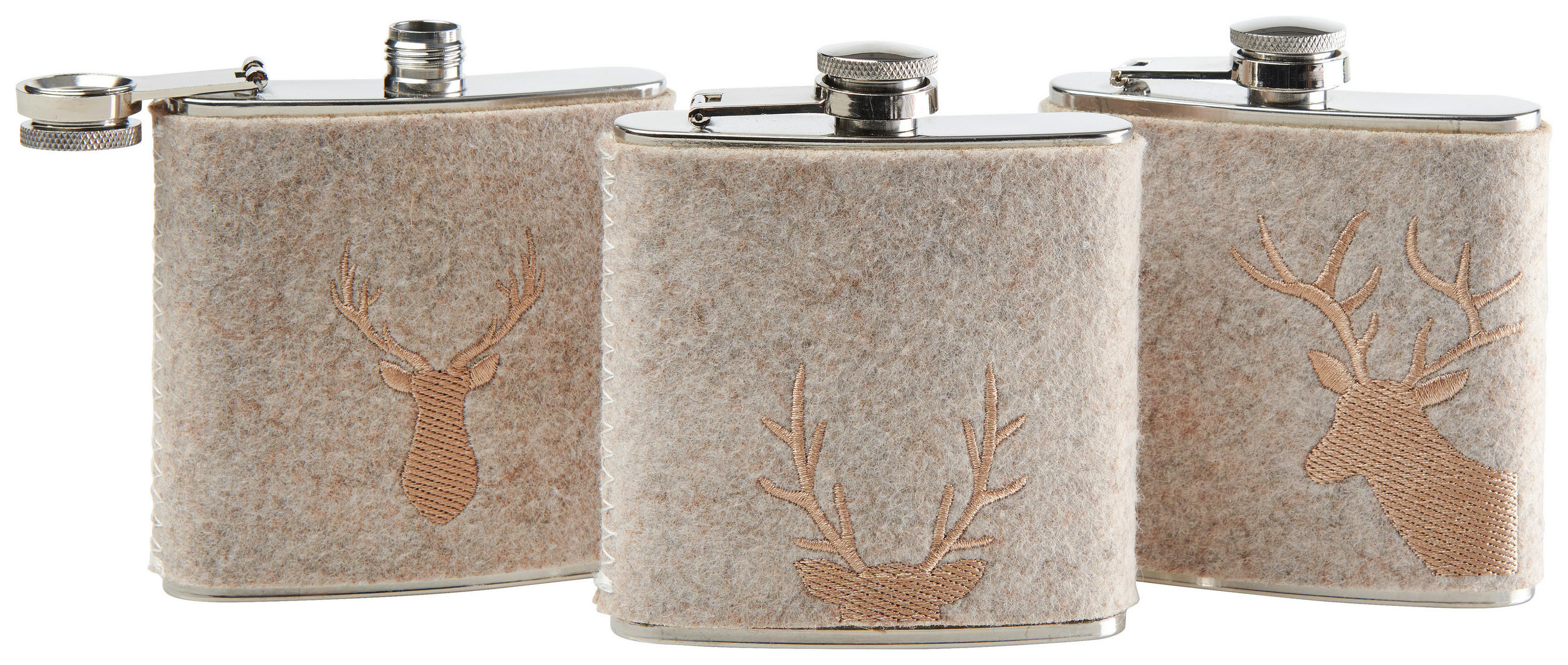 TRINKFLASCHE  - Silberfarben/Grau, KONVENTIONELL, Textil/Metall (9,2/3/11cm)