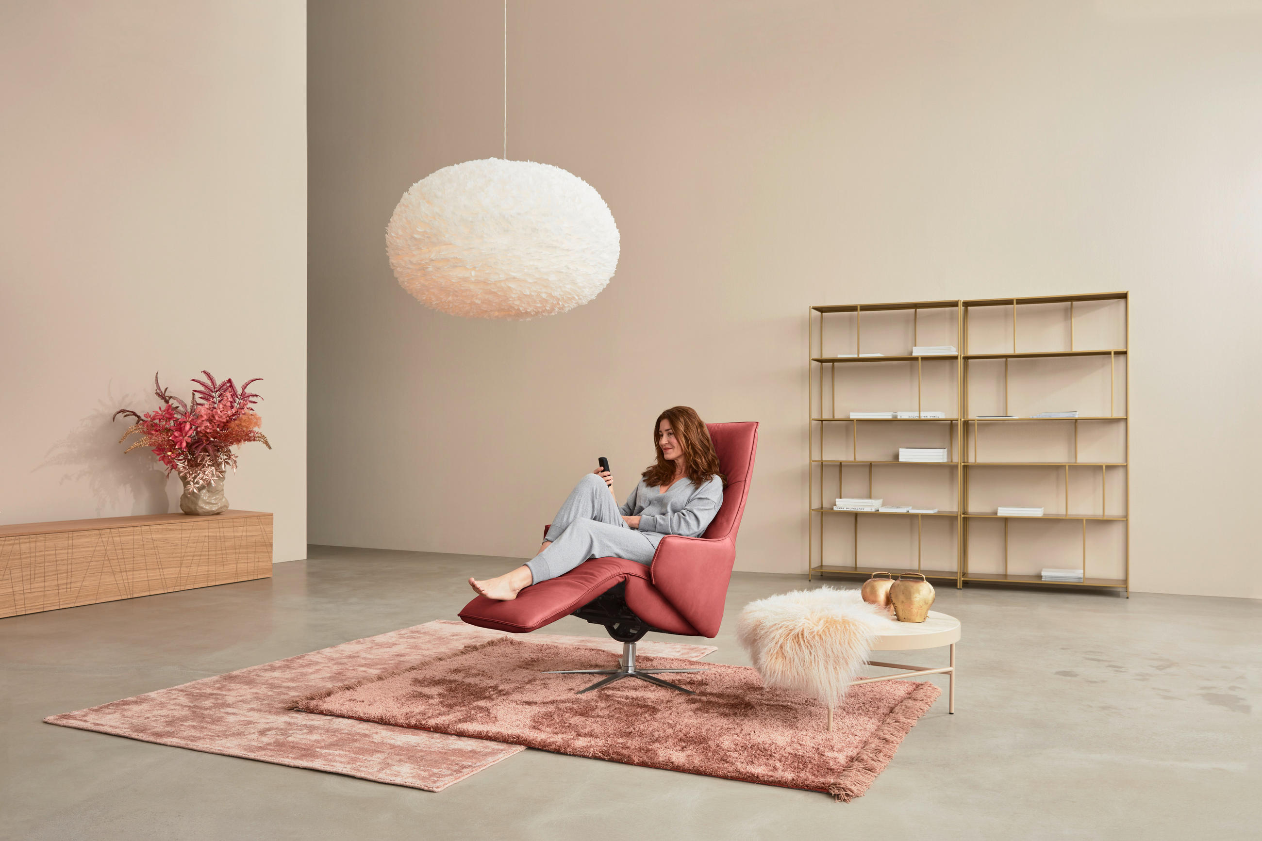 RELAXSESSEL in Leder Rot  - Edelstahlfarben/Rot, Design, Leder/Metall (70/120/88cm) - Himolla