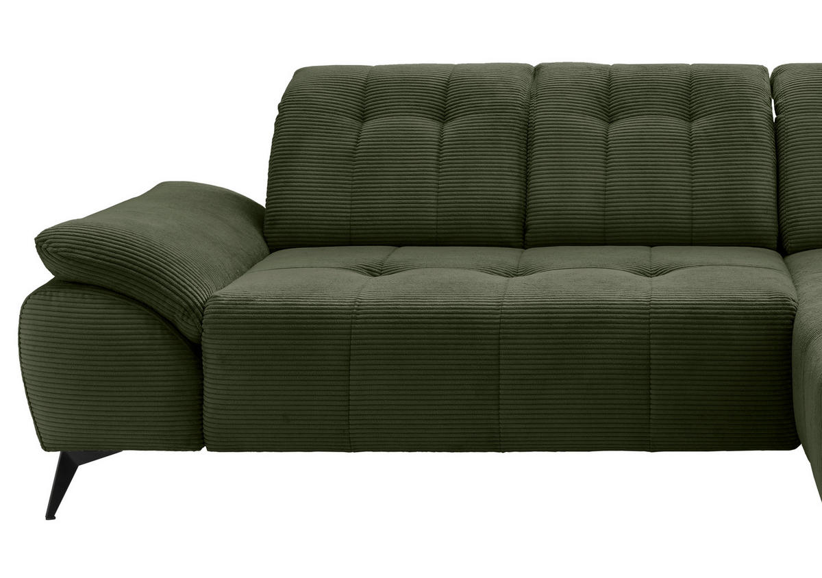 ECKSOFA Cord Dunkelgrün  - Dunkelgrün/Schwarz, Modern, Textil/Metall (280/180cm) - Livetastic