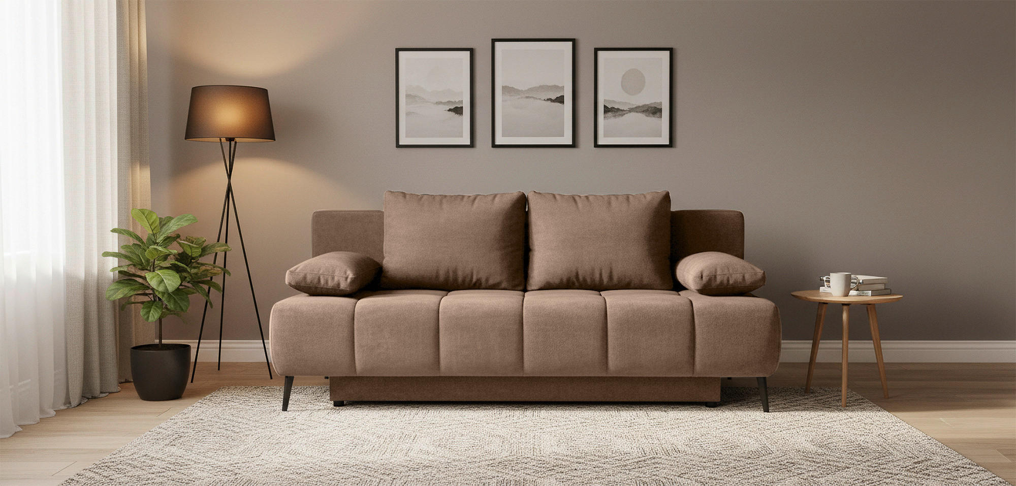 SCHLAFSOFA BOBBIO PLUS Velours Braun  inkl. Rückenkissen, Armlehnenkissen, Stauraum  - Schwarz/Braun, Design, Textil/Metall (204/90/95cm) - MID.YOU