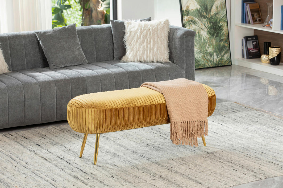 TABURETOVÁ LAVICE, kov, textil, kompozitní dřevo, 120/47/40 cm - barvy zlata/žlutá, Design, kov/kompozitní dřevo (120/47/40cm) - MID.YOU