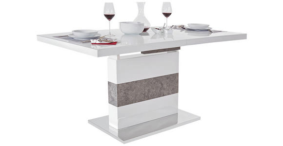 Ausziehbarer Esstisch Ralf II 160cm Betonoptik - Edelstahlfarben/Weiß, MODERN, Glas/Holzwerkstoff (160-200/76/90cm) - Luca Bessoni