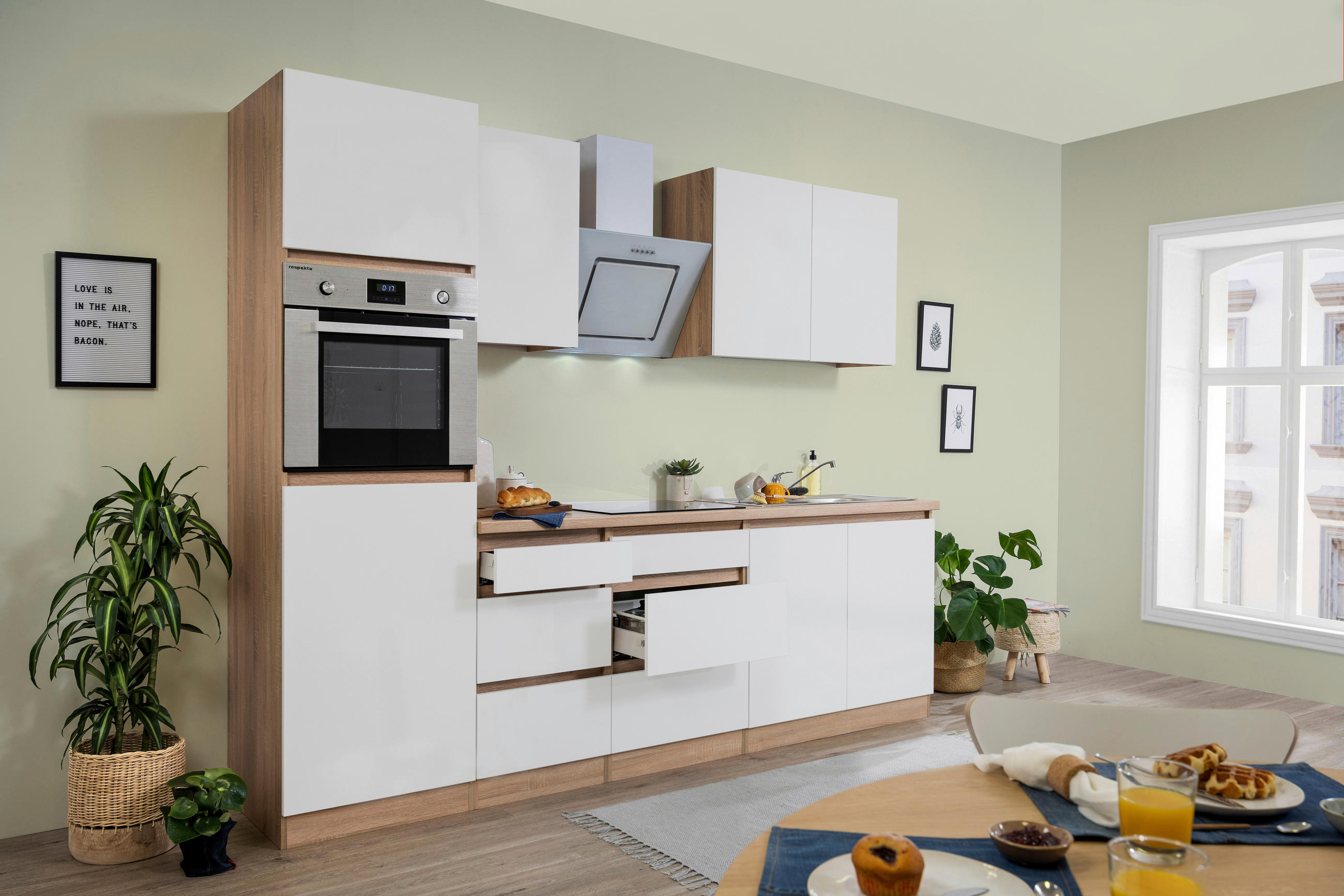 KÜCHENBLOCK 270 cm   in Eichefarben  - Weiss/Eichefarben, Modern, Holzwerkstoff (270cm) - Respekta