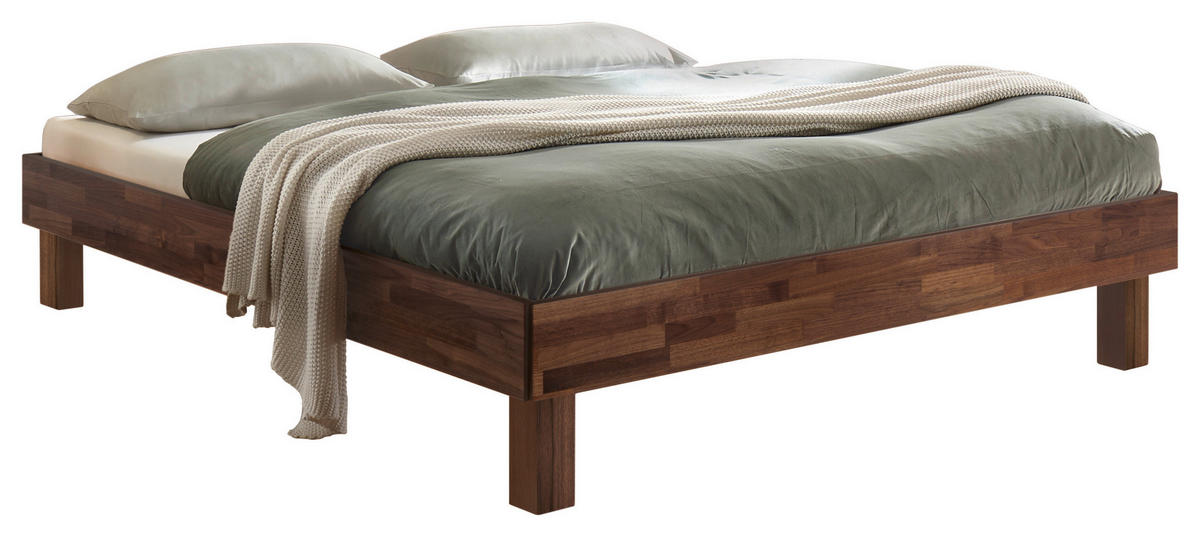 BETT Nussbaum massiv 160/200 cm Nussbaumfarben  - Nussbaumfarben, Natur, Holz (160/200cm) - Hasena