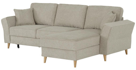 ECKSOFA in Flachgewebe Taupe  - Taupe/Eichefarben, KONVENTIONELL, Holz/Textil (265/159cm) - Carryhome