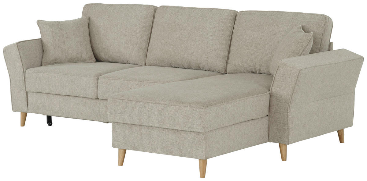 ECKSOFA in Flachgewebe Taupe  - Taupe/Eichefarben, KONVENTIONELL, Holz/Textil (265/159cm) - Carryhome