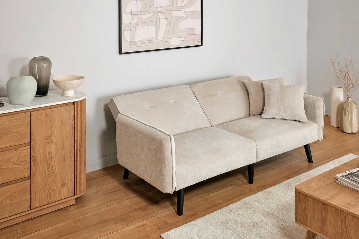 SCHLAFSOFA Bouclé Champagner  - Champagner/Schwarz, MODERN, Holz/Textil (191/83/84cm) - Livetastic