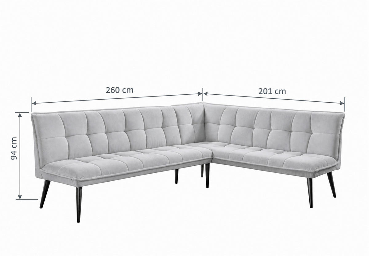 KLUPA KUTNA  srebrne boje  drvo, tekstil, drvni materijal      - srebrne boje/crna, Moderno, drvni materijal/drvo (260/201cm) - Livetastic