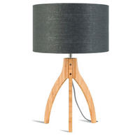 STOLNÍ LAMPA, nástěnný stmívač, 36/54 cm  - tmavě šedá/přírodní barvy, Trend, dřevo/textil (36/54cm) - Good & Mojo