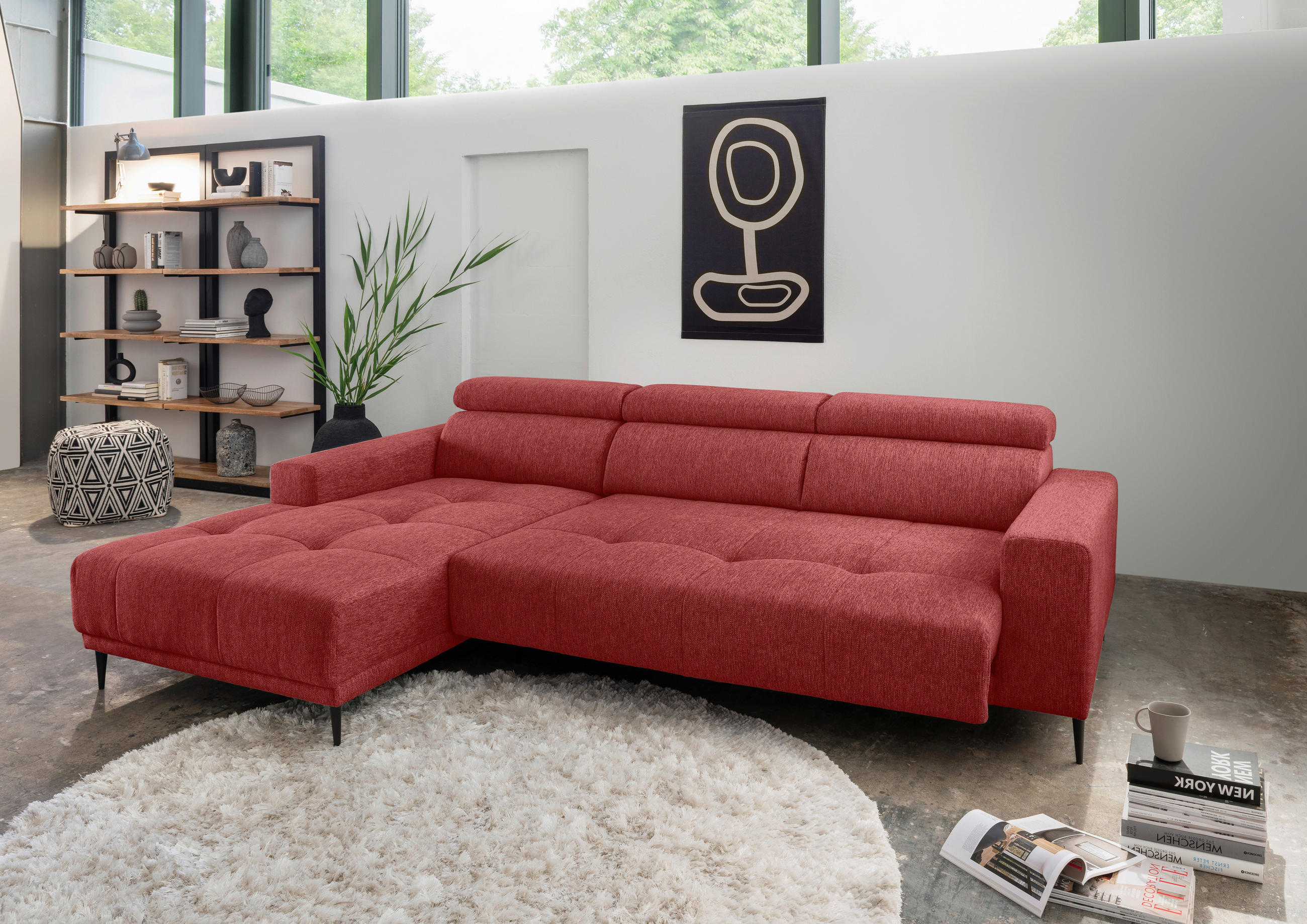 ECKSOFA Rot Chenille  - Rot/Schwarz, KONVENTIONELL, Textil/Metall (188/276cm) - Livetastic