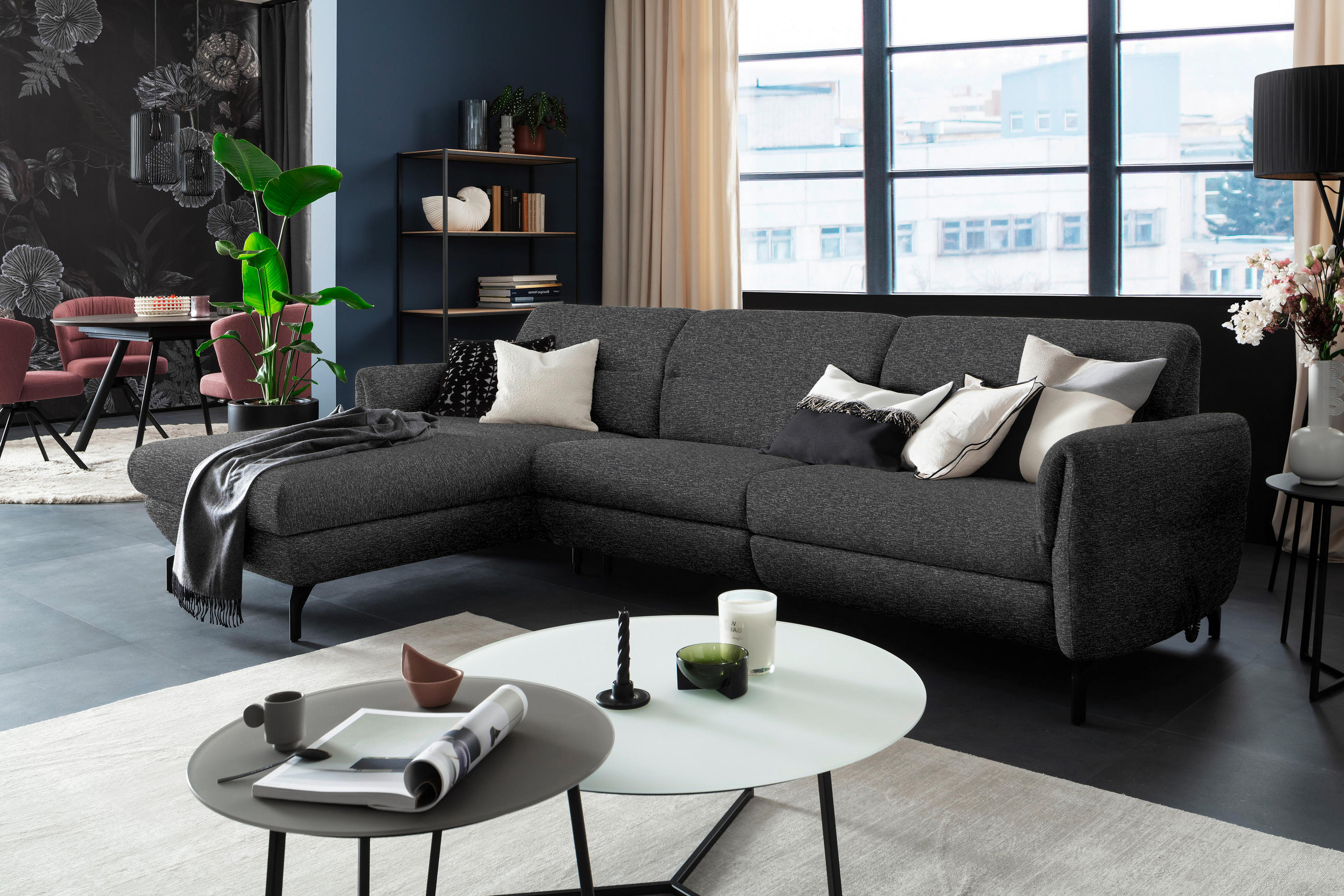 ECKSOFA Anthrazit Chenille  - Anthrazit/Schwarz, Design, Textil/Metall (187/299cm) - Schöner Wohnen