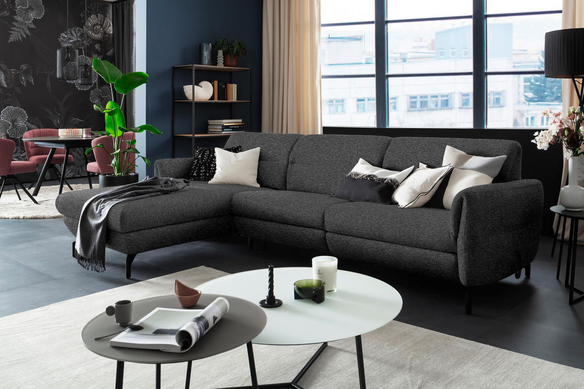 ECKSOFA Anthrazit Chenille  - Anthrazit/Schwarz, Design, Textil/Metall (187/299cm) - Schöner Wohnen
