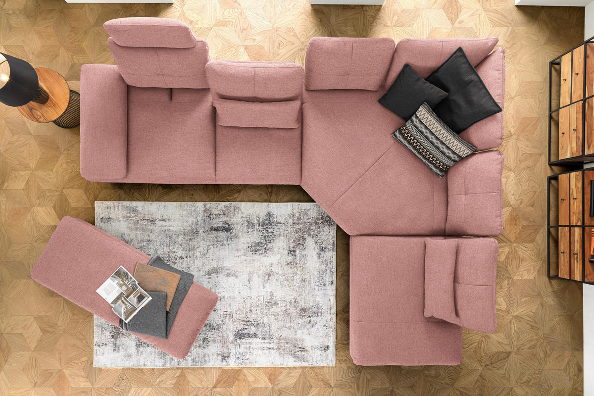 ECKSOFA in Flachgewebe Altrosa  344/271 cm  - Schwarz/Altrosa, Design, Textil/Metall (344/271cm) - Chilliano