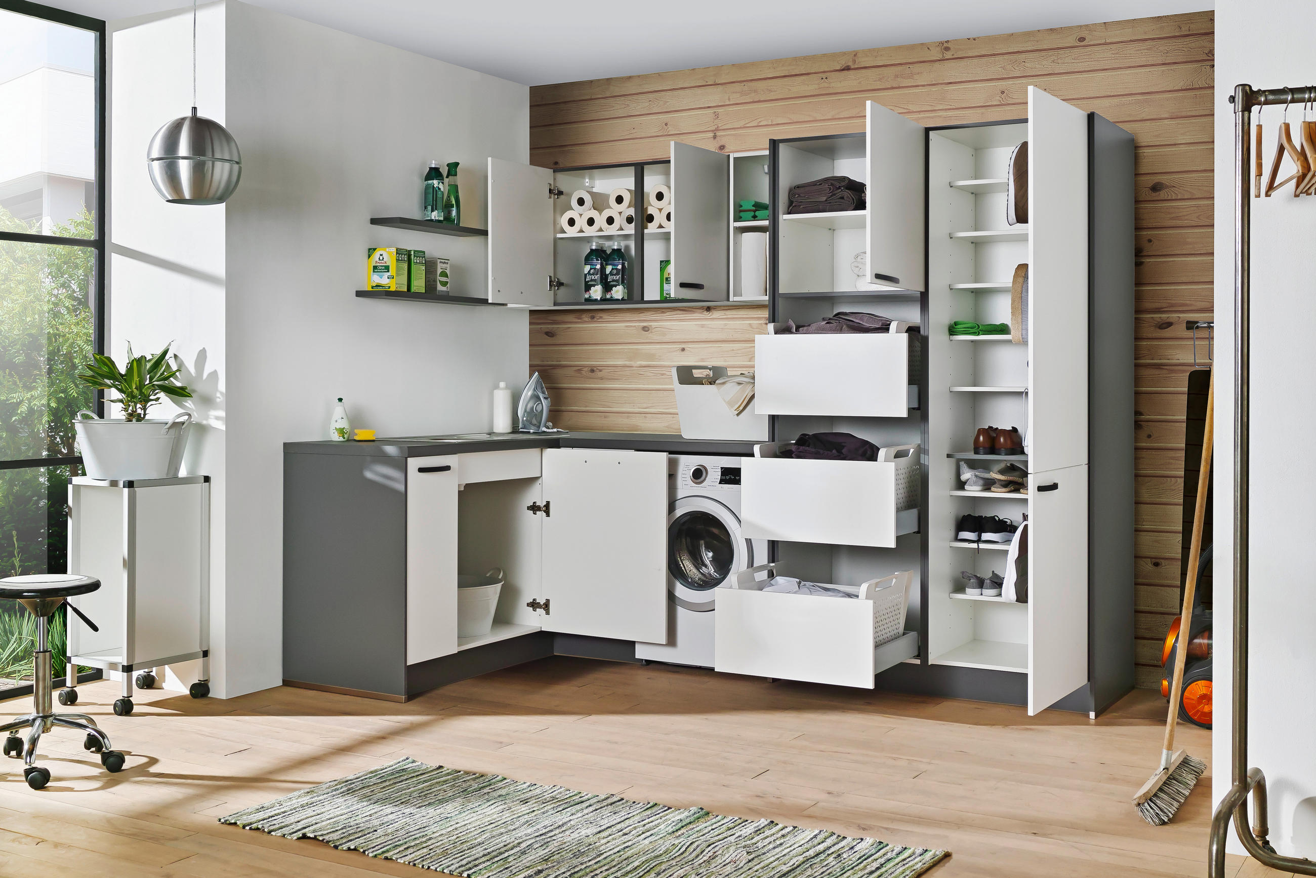HAUSWIRTSCHAFTSRAUM  in Anthrazit, Weiß  - Anthrazit/Weiß, Basics, Holzwerkstoff (160/280cm) - Welnova