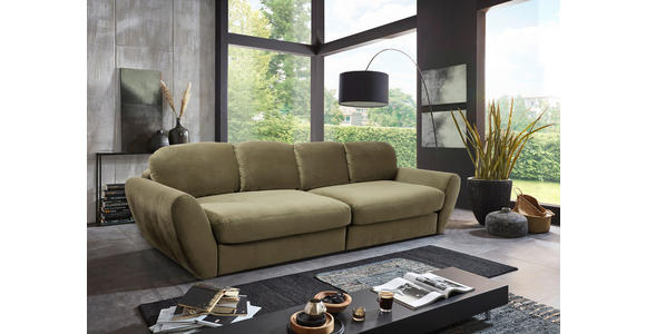 BIGSOFA Flachgewebe Olivgrün  - Schwarz/Olivgrün, MODERN, Kunststoff/Textil (290/96/113cm) - Cantus