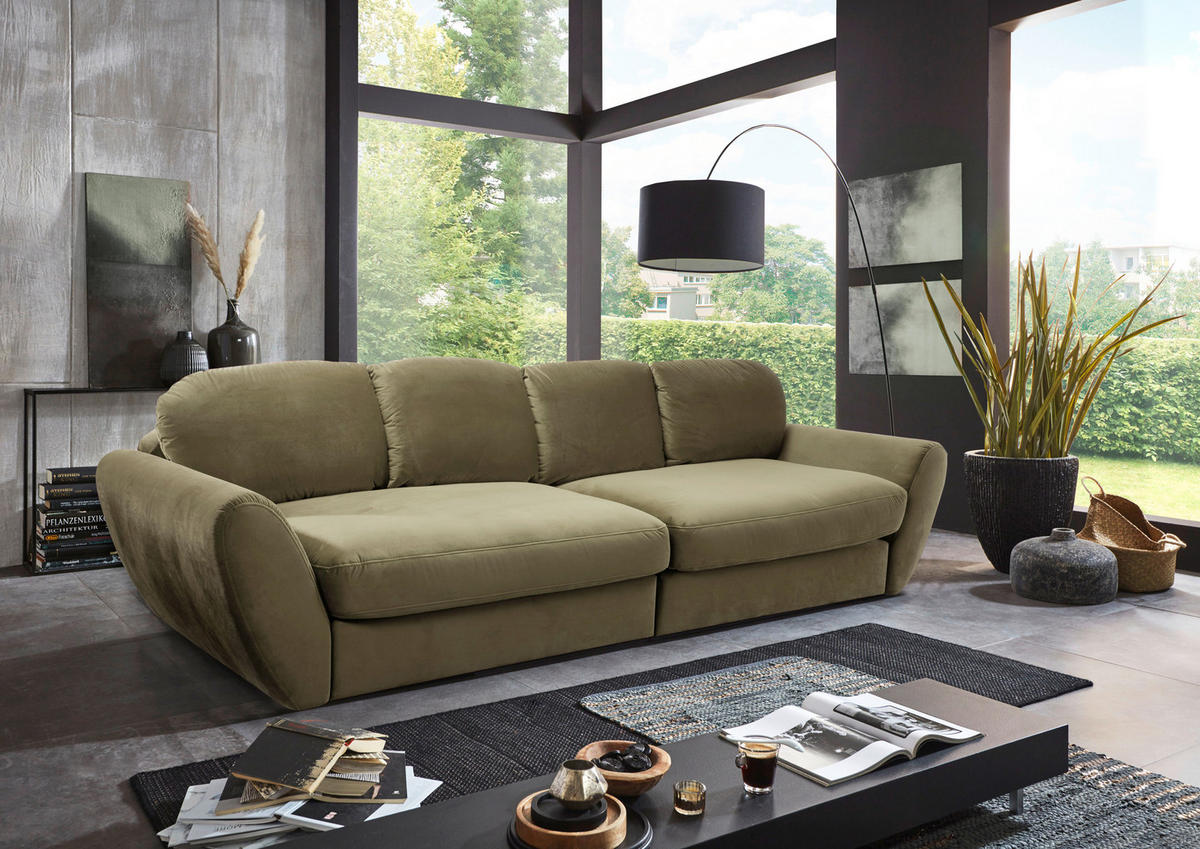 BIGSOFA in Flachgewebe Olivgrün  - Schwarz/Olivgrün, Modern, Kunststoff/Textil (290/96/113cm) - Sit & More