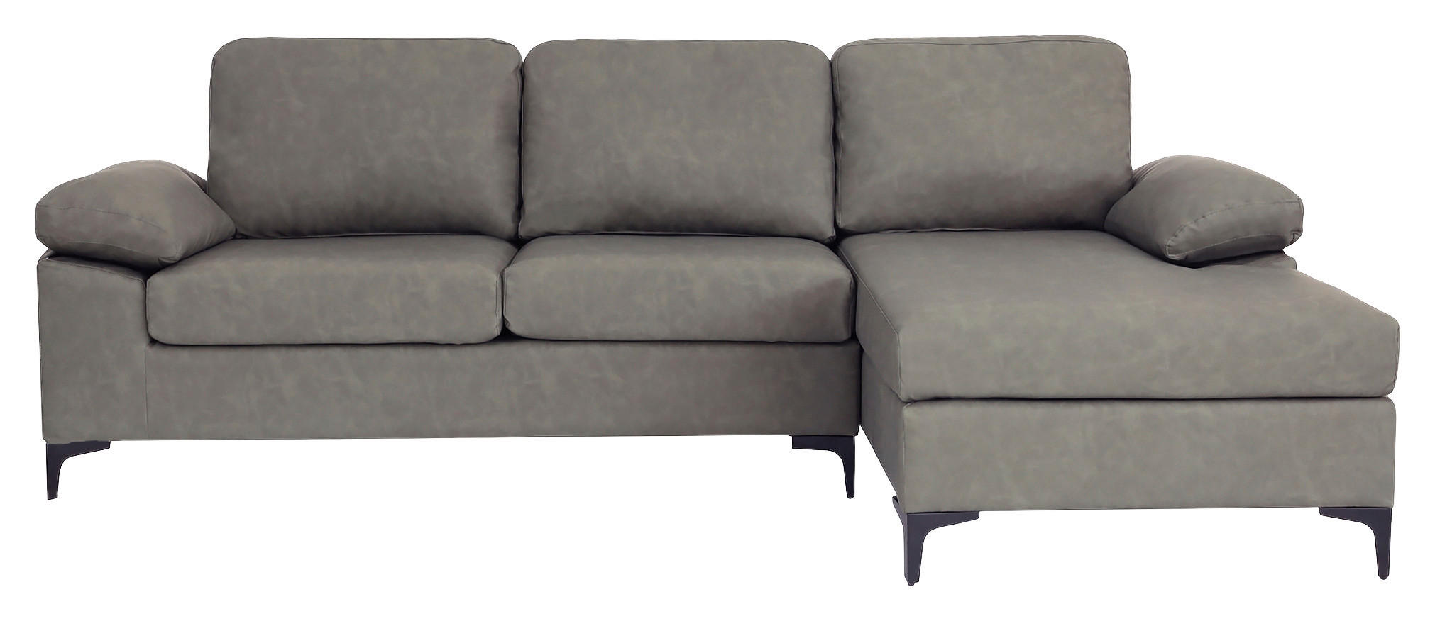 ECKSOFA Grau Lederlook  - Schwarz/Grau, KONVENTIONELL, Kunststoff/Textil (262/135cm) - MID.YOU