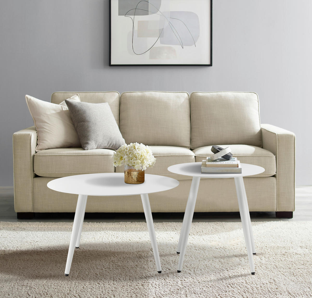 COUCHTISCHSET in Metall 45-60/45-60/38-45,5 cm  - Weiss, Design, Metall (45-60/45-60/38-45,5cm) - Carryhome