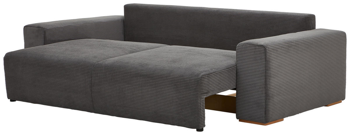 SCHLAFSOFA  mit Liegefunktion Cord Grau  - Buchefarben/Schwarz, KONVENTIONELL, Holz/Kunststoff (255/86/123cm) - Livetastic