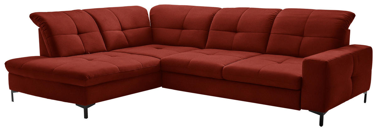 ECKSOFA in Chenille Rot  - Rot/Schwarz, Design, Textil/Metall (240/308cm) - Xora