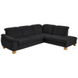 ECKSOFA in Flachgewebe Schwarz  - Wildeiche/Schwarz, Natur, Holz/Textil (301/243cm) - Voleo