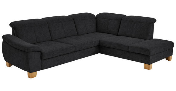 ECKSOFA in Flachgewebe Schwarz  - Wildeiche/Schwarz, Natur, Holz/Textil (301/243cm) - Voleo