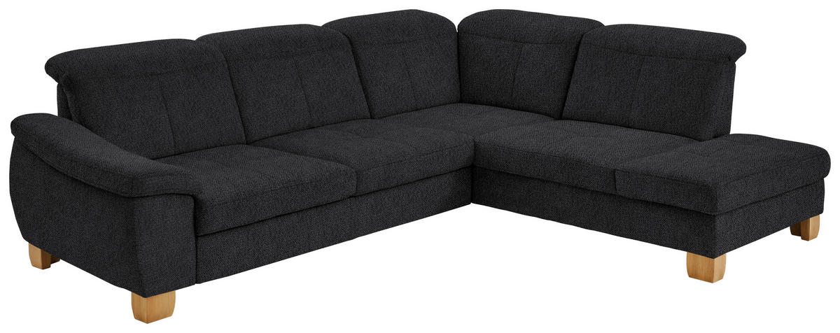 ECKSOFA in Flachgewebe Schwarz  - Wildeiche/Schwarz, Natur, Holz/Textil (301/243cm) - Voleo